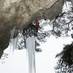 Benni dismounting the big icicle of "Open end" - pic by Picco